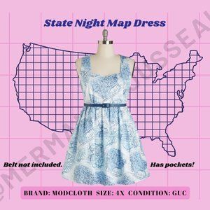 Modcloth 4x State Night Map Dress has pockets & belt not included.